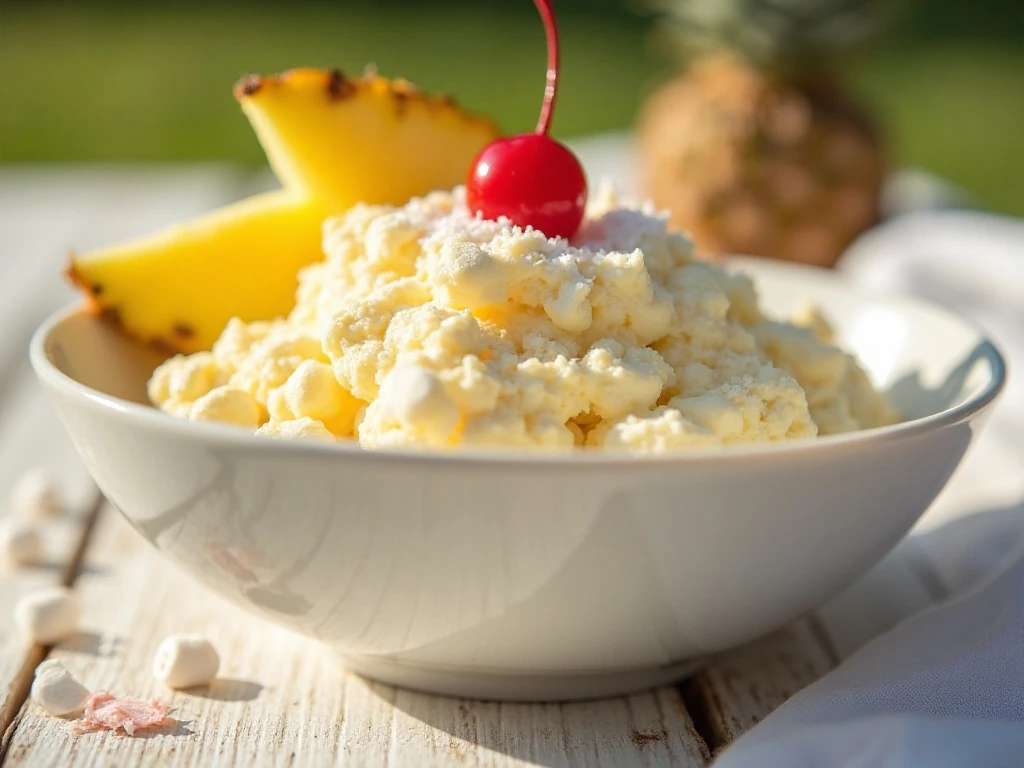 Creamy pineapple fluff salad prepared for a summer gathering