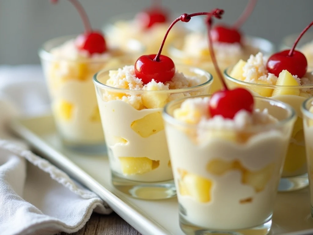 Individual servings of chilled pineapple fluff salad