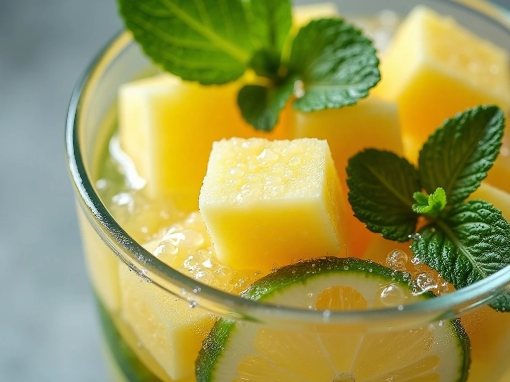 Pineapple, mint, and lime infusing in chilled water