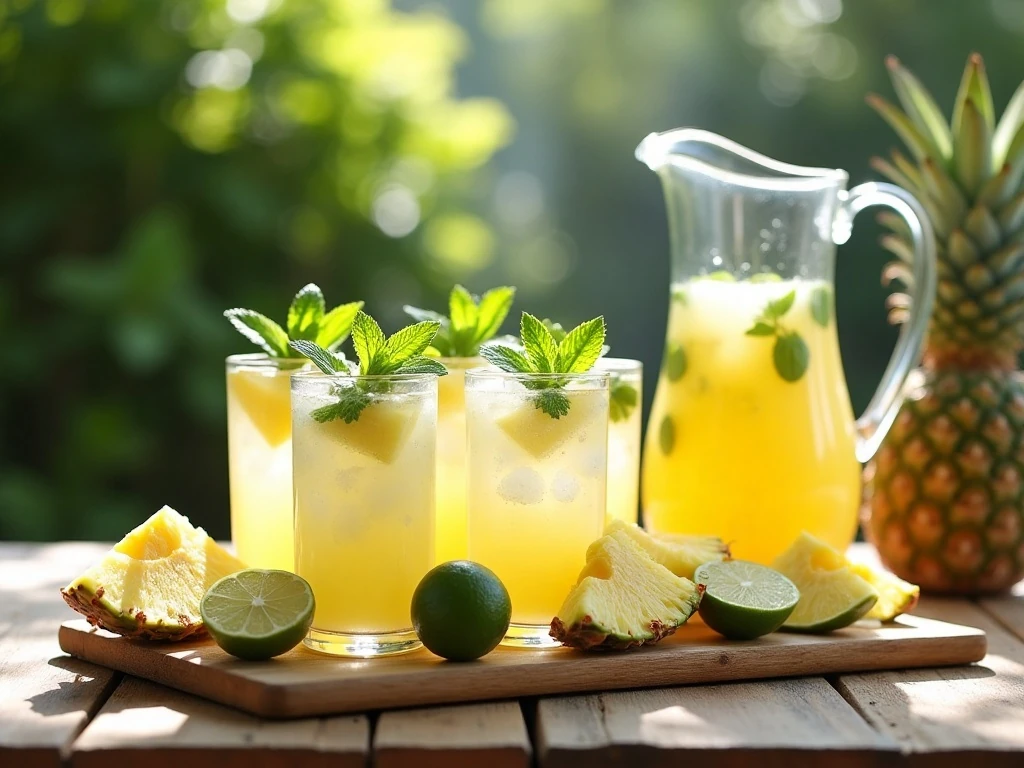 Pineapple infused water pitcher and glasses for serving