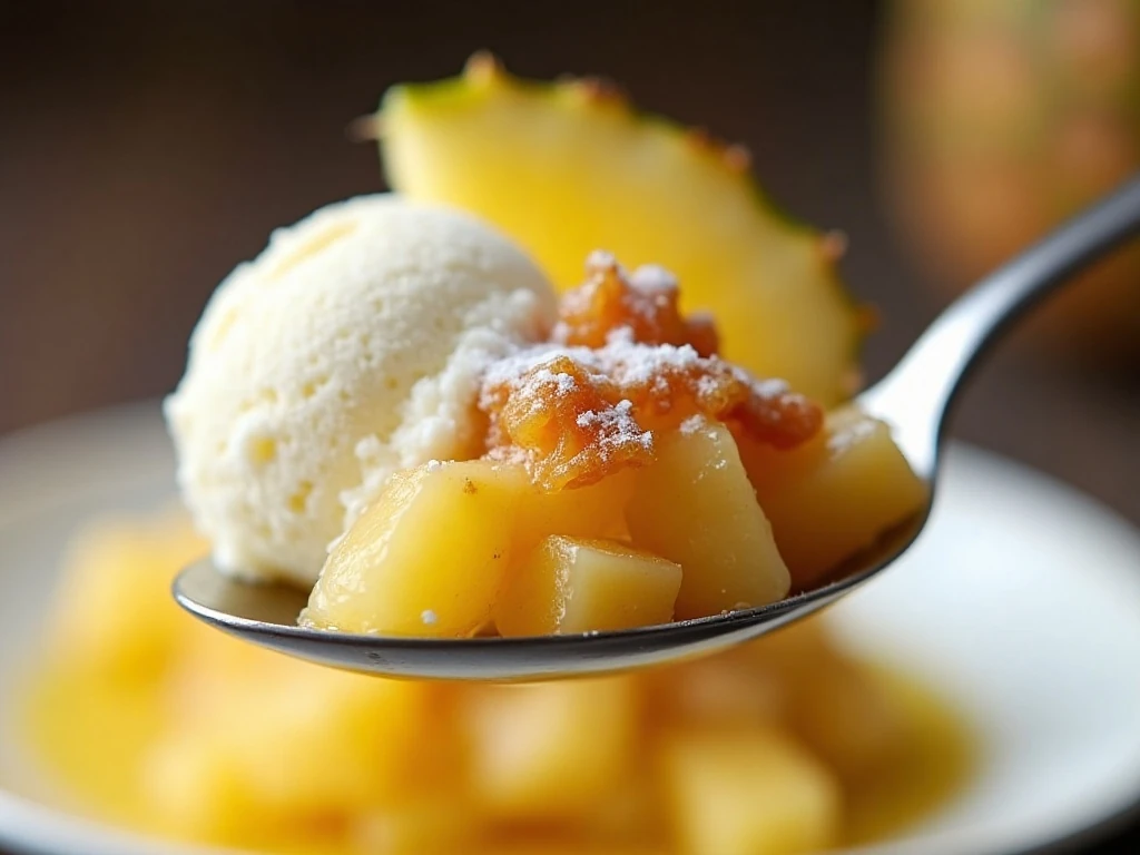 Close-up of pineapple lemon dessert with ice cream