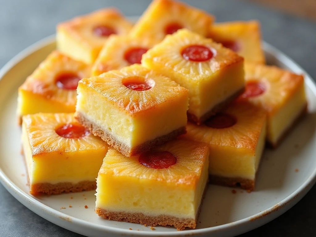 A platter of homemade pineapple squares with golden shortbread crust