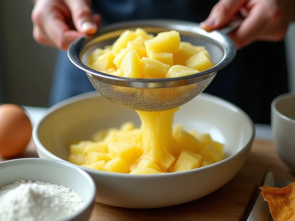 Draining crushed pineapple before making pineapple squares
