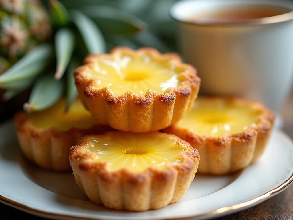 Close-up of buttery pineapple tarts served with tea
