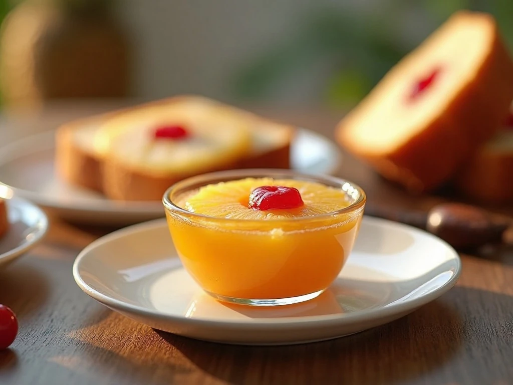 Pineapple upside-down cake jam served with toast and pineapple cake