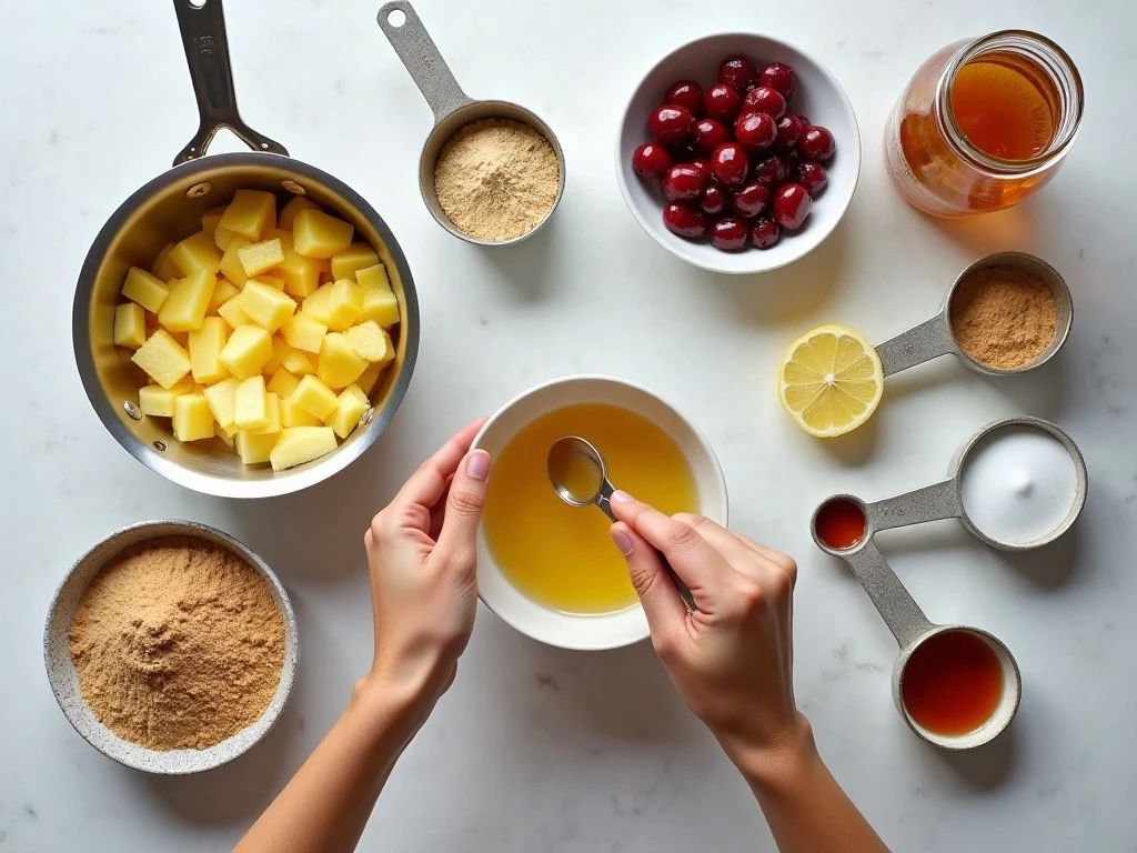 Ingredients for easy pineapple upside-down cake jam