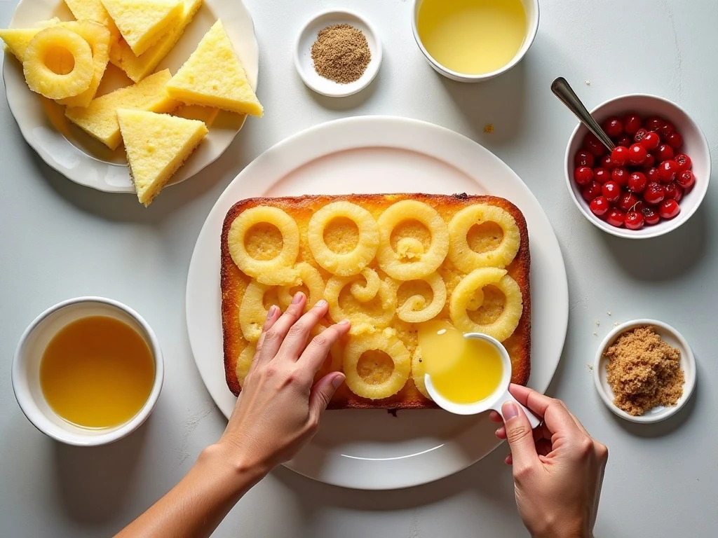 Ingredients for easy pineapple upside-down cake