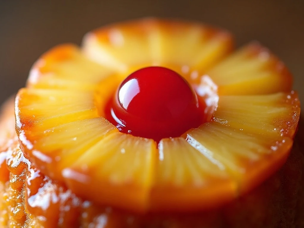 Glossy pineapple and cherry topping on upside-down cake