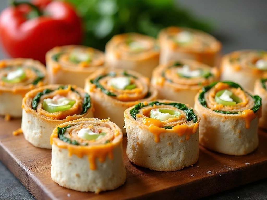 Platter of colorful pinwheel sandwich appetizers ready for a party