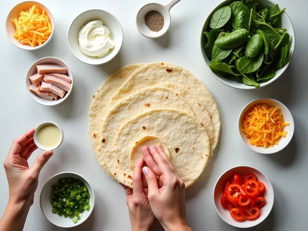 Ingredients for easy tortilla pinwheel sandwiches