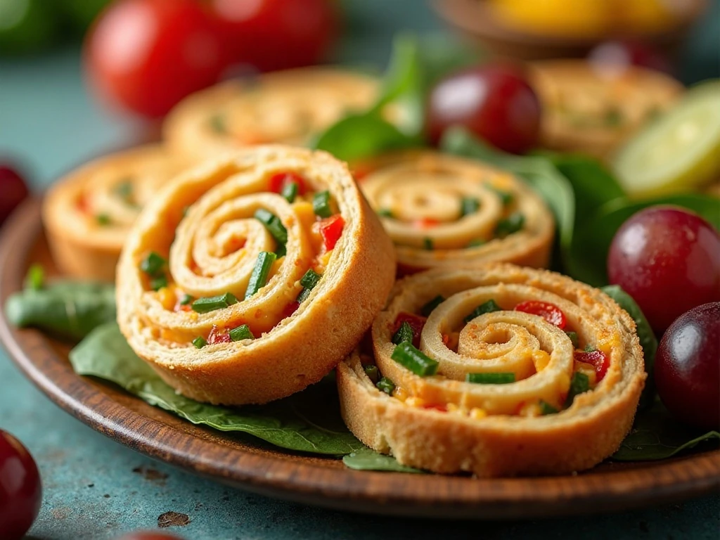 Pinwheel sandwiches with vegetables and party platter garnishes