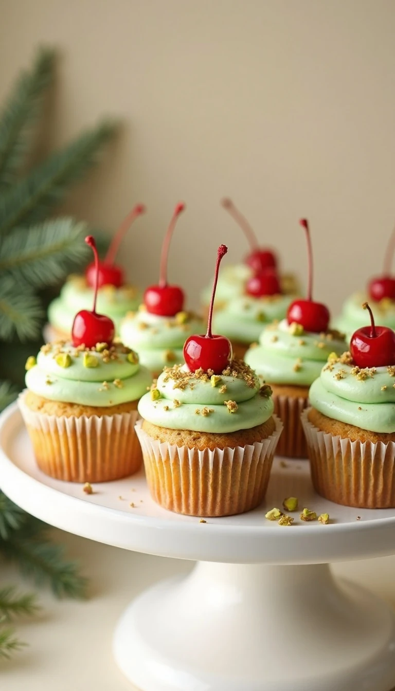 Pistachio Christmas Cupcakes With Cherries Recipe