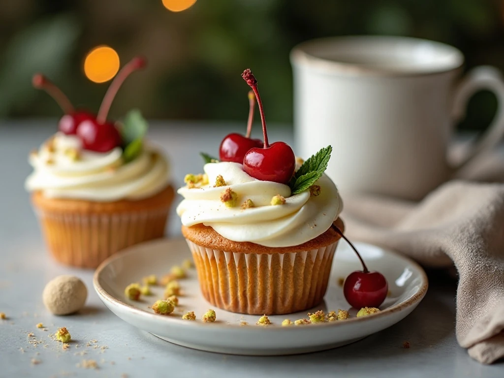 Pistachio cherry cupcakes ready to serve at Christmas