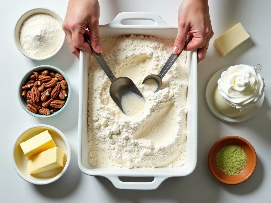 Ingredients for classic layered pistachio pudding dessert