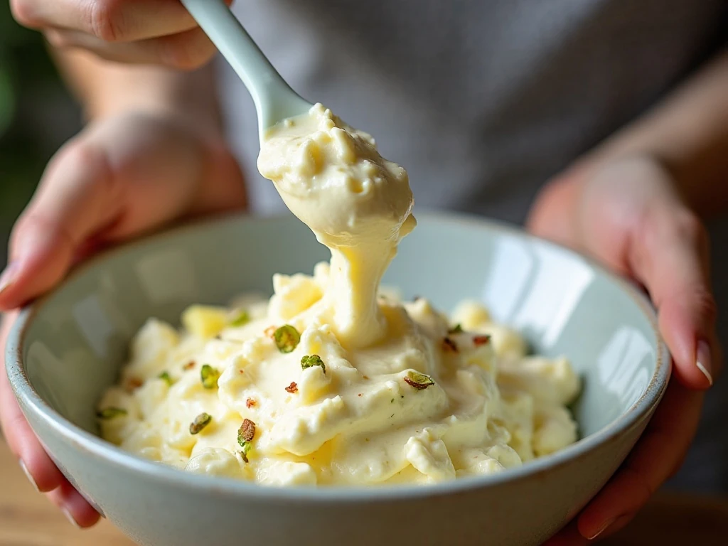 Gently folding whipped topping into Watergate Salad