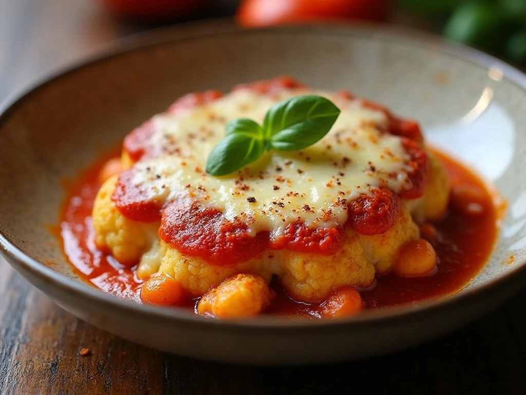 Cheesy cauliflower pizza casserole served for dinner