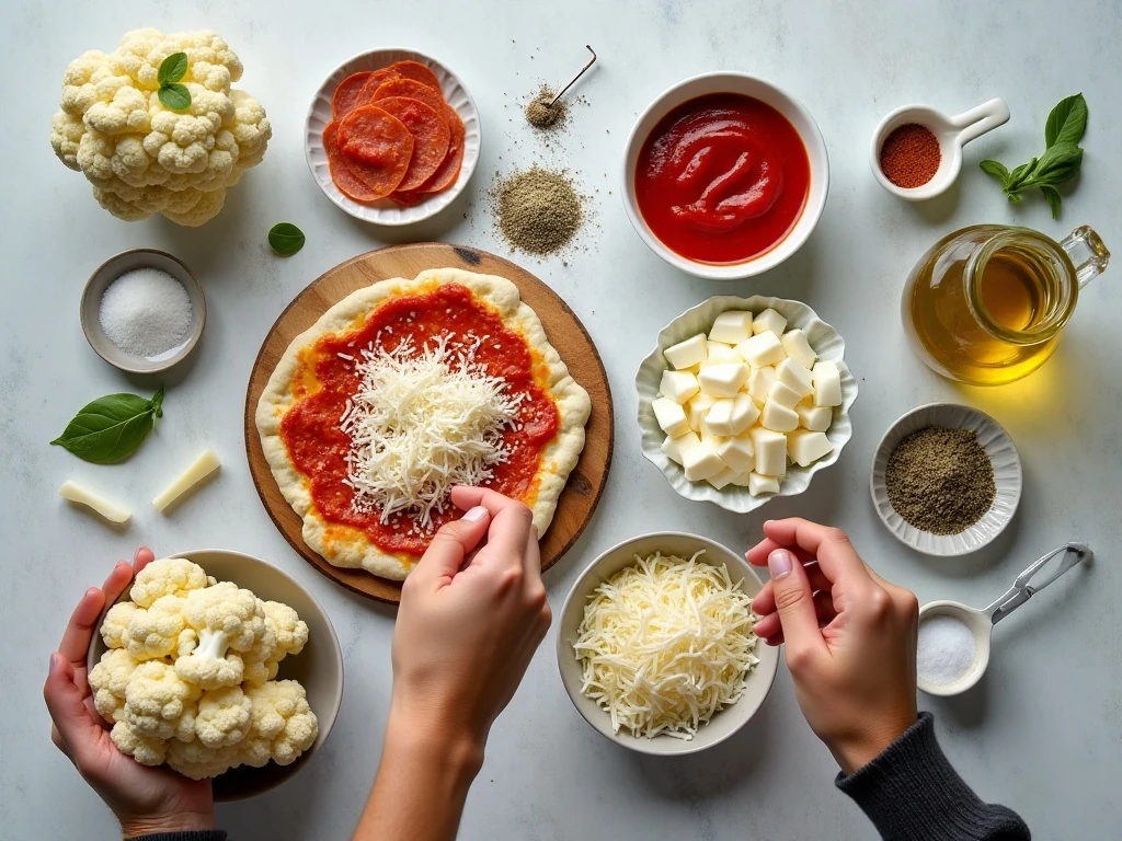 Ingredients for cauliflower pizza casserole