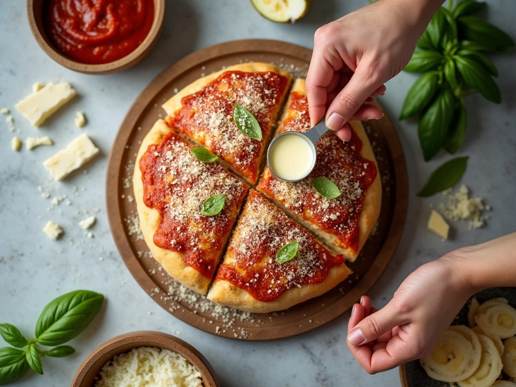Ingredients for pizza pull-apart bread arranged for cooking