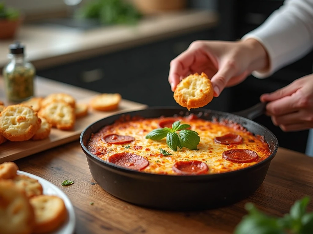 Pizza skillet dip prepared for storage and gentle reheating