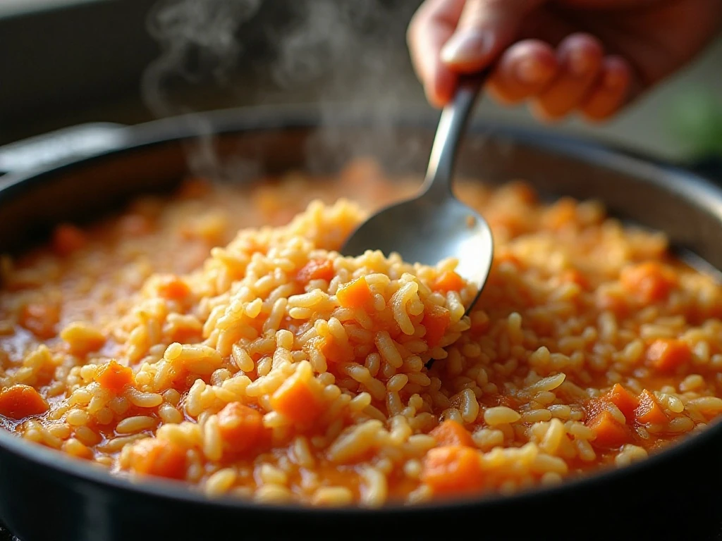 Rice layered over zirvak for fluffy Uzbek plov