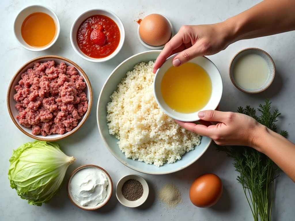 Ingredients for authentic Polish gołąbki cabbage rolls