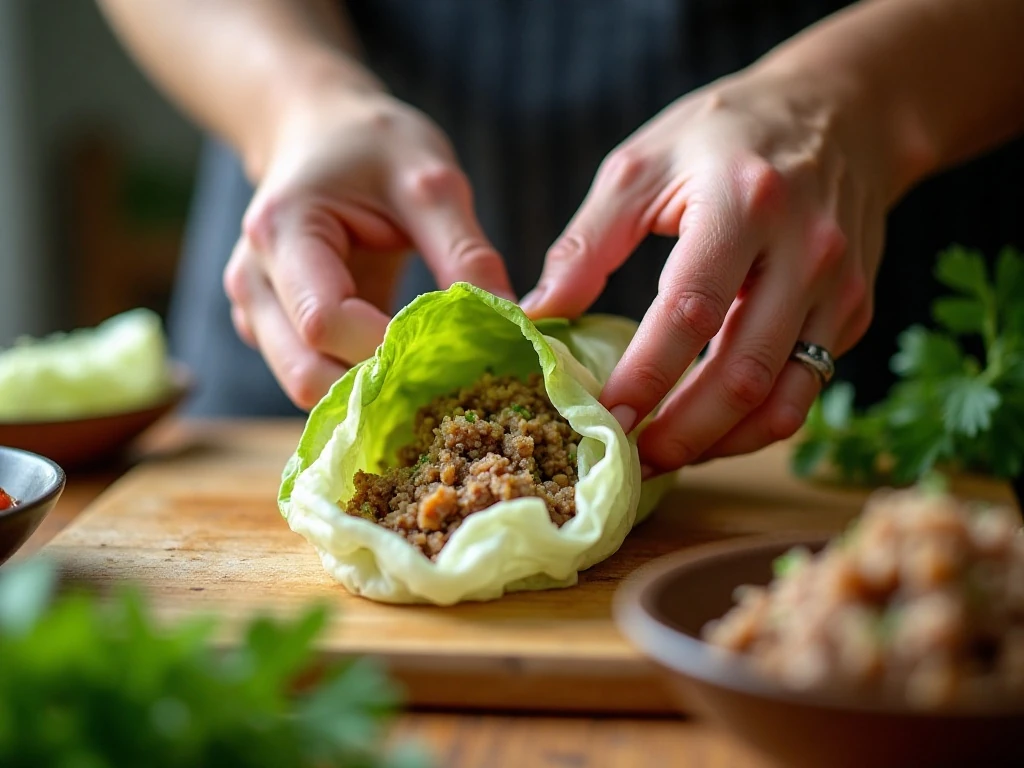 Folding cabbage leaves around the gołąbki filling