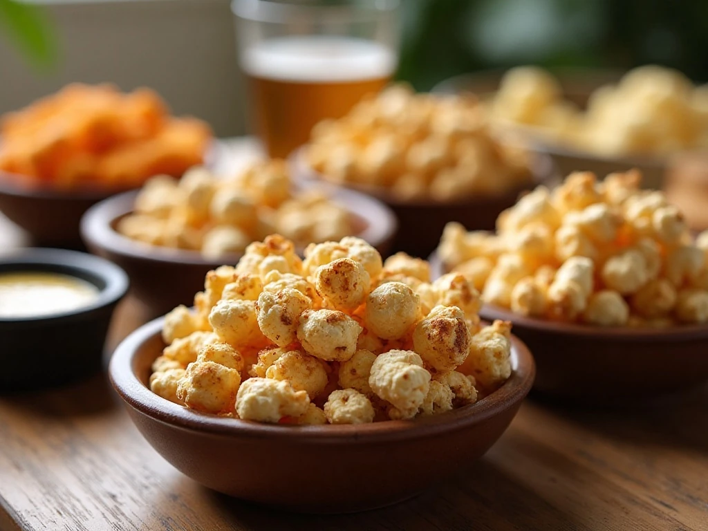 Everything bagel popcorn served in small snack bowls