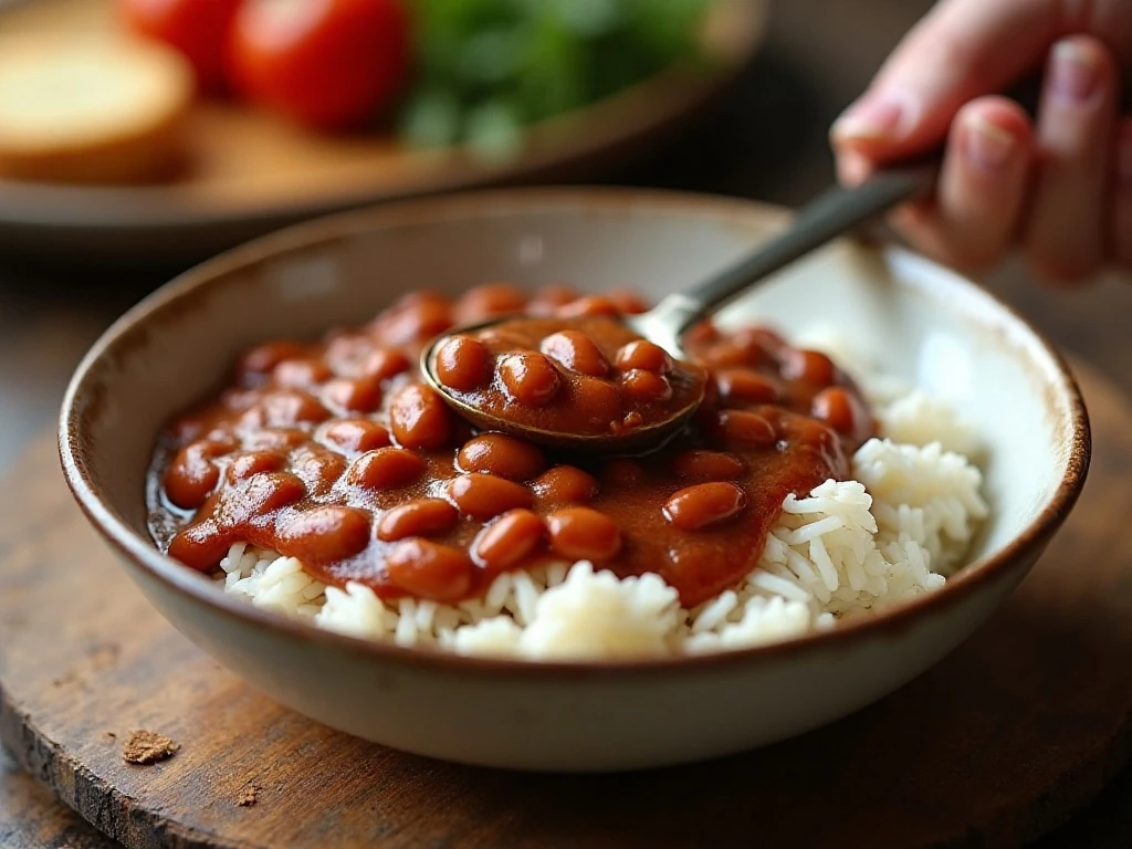 Creamy copycat Popeyes red beans and rice served in a bowl