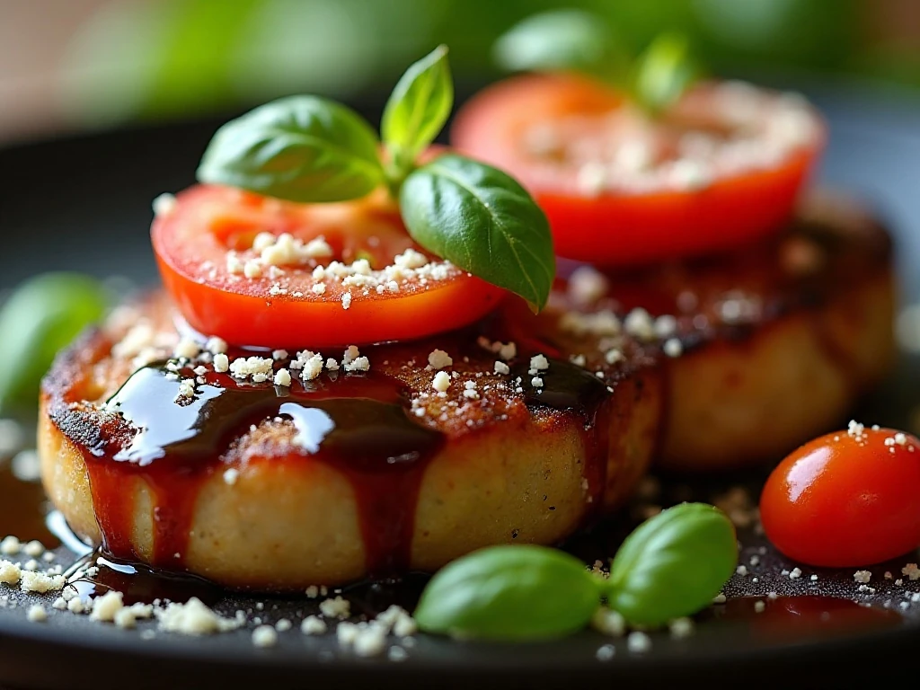 Balsamic glaze and Parmesan finishing bruschetta pork chops