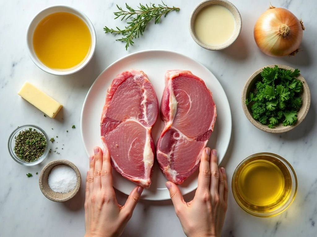 Ingredients for creamy Dijon pork chops