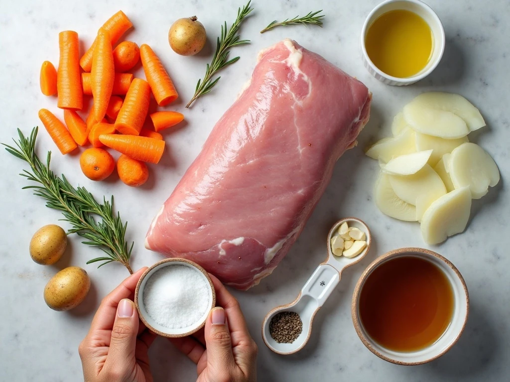 Ingredients for one-pan pork roast with roasted vegetables