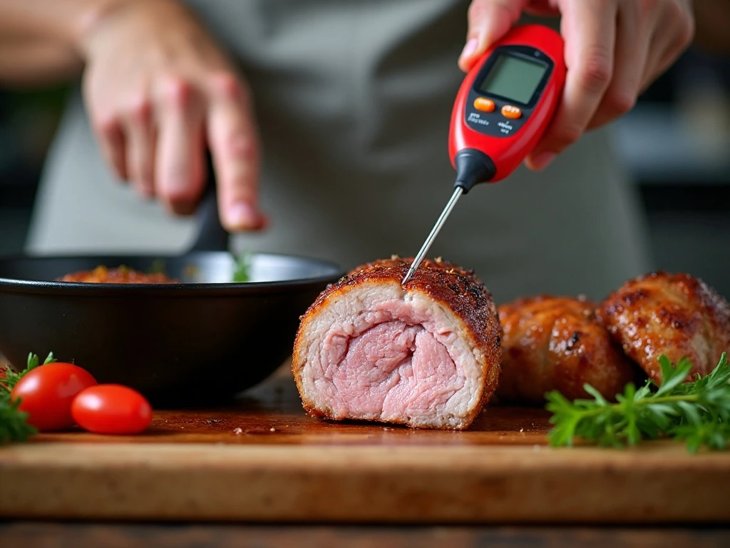 Checking pork tenderloin temperature with an instant-read thermometer