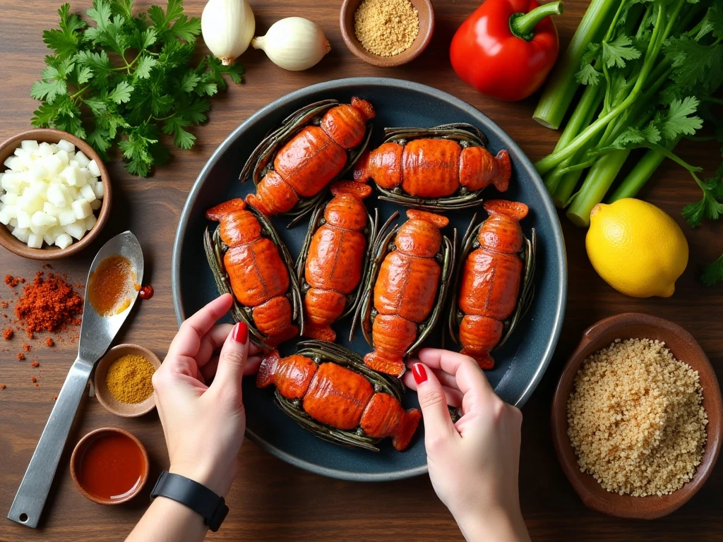 Ingredients for Portuguese-stuffed quahogs including quahogs, chouriço, vegetables, breadcrumbs, and parsley