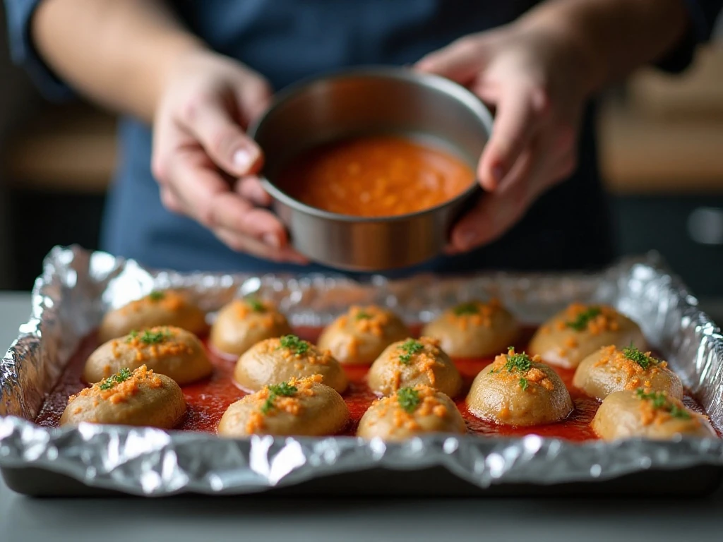 Stuffed quahogs arranged on a baking sheet ready for the oven