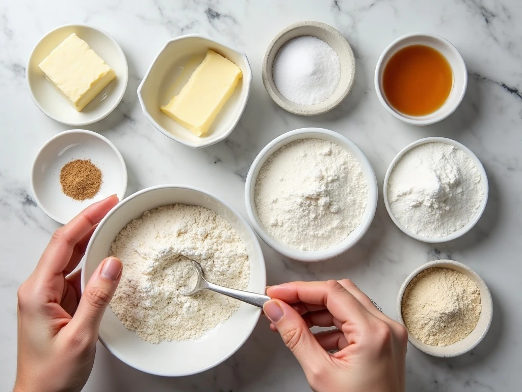 Ingredients for powdered sugar doughnut cake