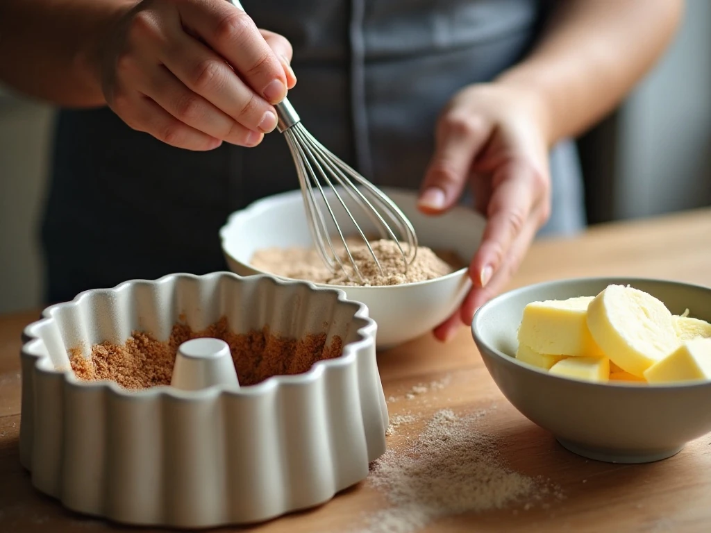 Mixing ingredients for a Bundt doughnut cake