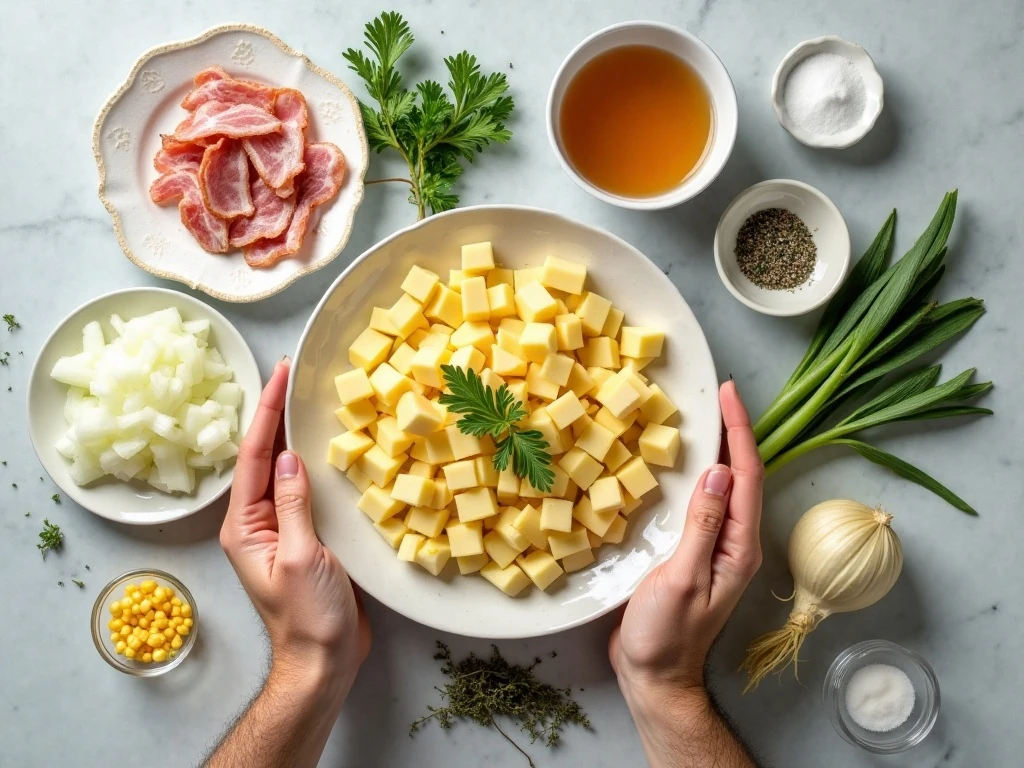 Ingredients for pressure cooker corn chowder with bacon