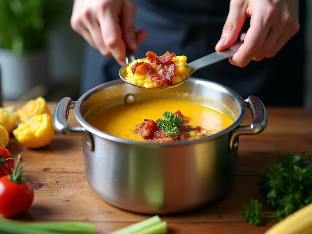 Preparing bacon and vegetables for pressure cooker corn chowder