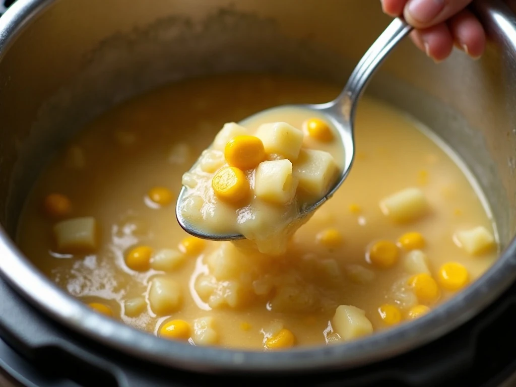 Partially blending potatoes and corn for thick chowder