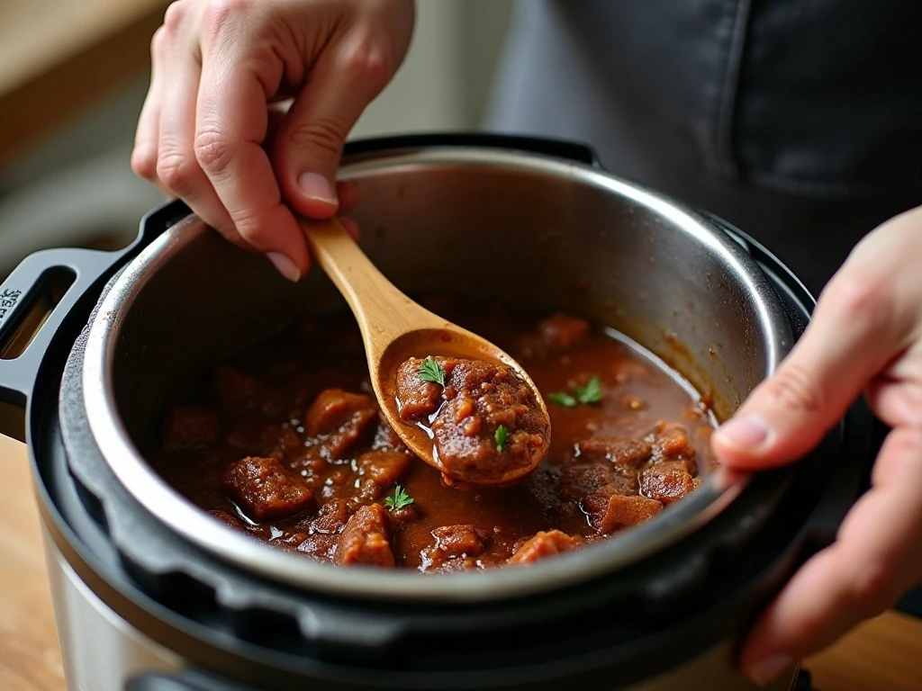 Flavorful cooking liquid and tender beef in a pressure cooker