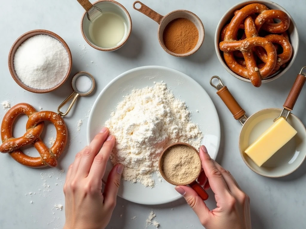 Ingredients for homemade cinnamon sugar pretzel bites