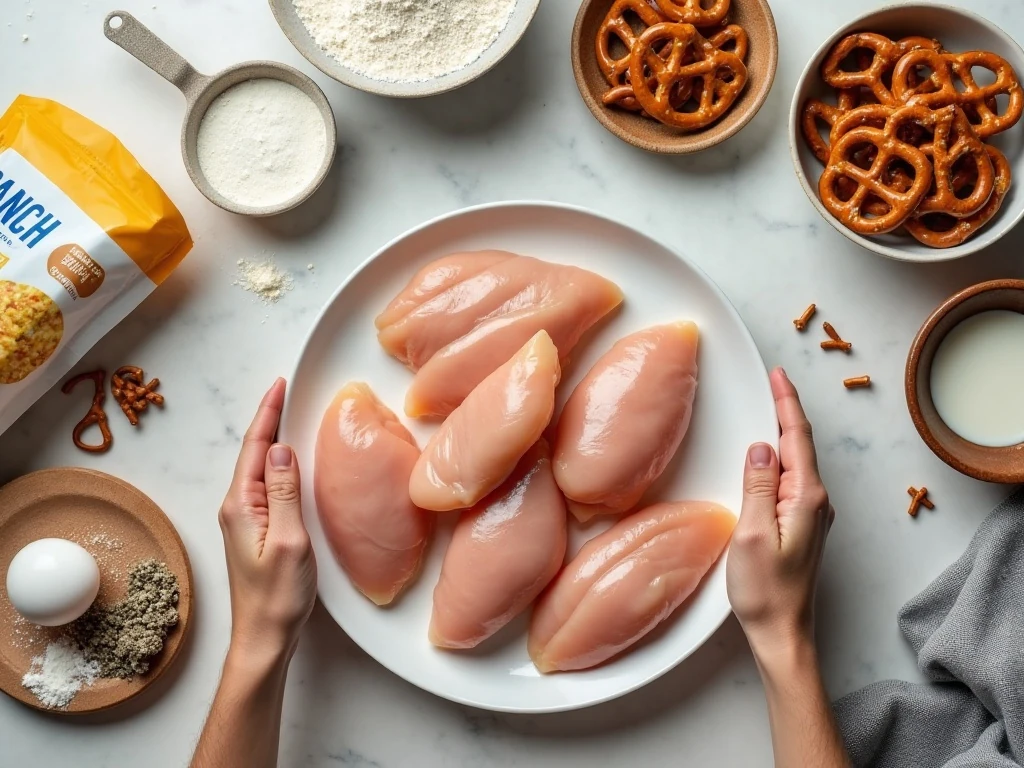 Ingredients for pretzel ranch chicken tenders
