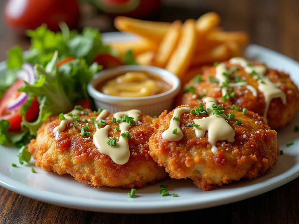 Pretzel ranch chicken tender dinner with sauces and sides