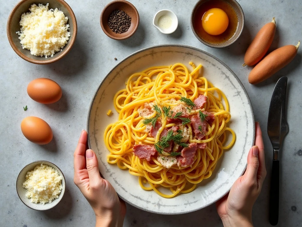 Ingredients for authentic spaghetti carbonara