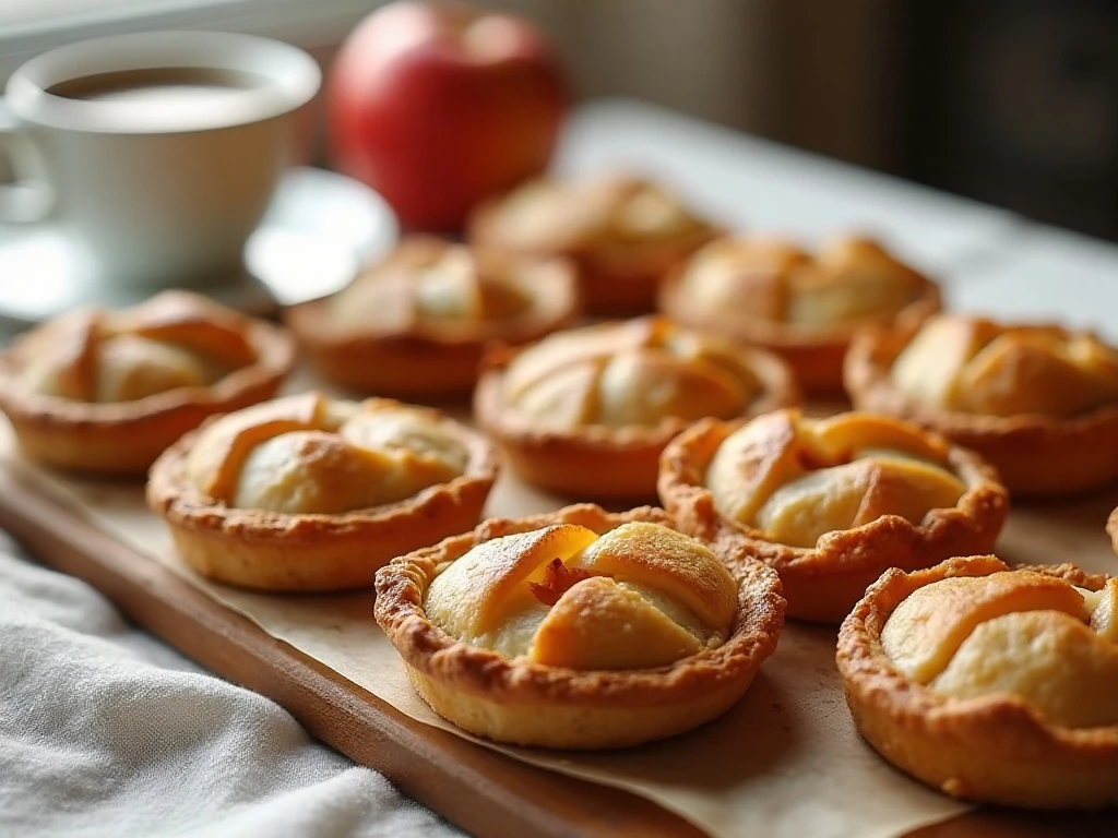 Golden muffin tin puff pastry apple pies served for breakfast