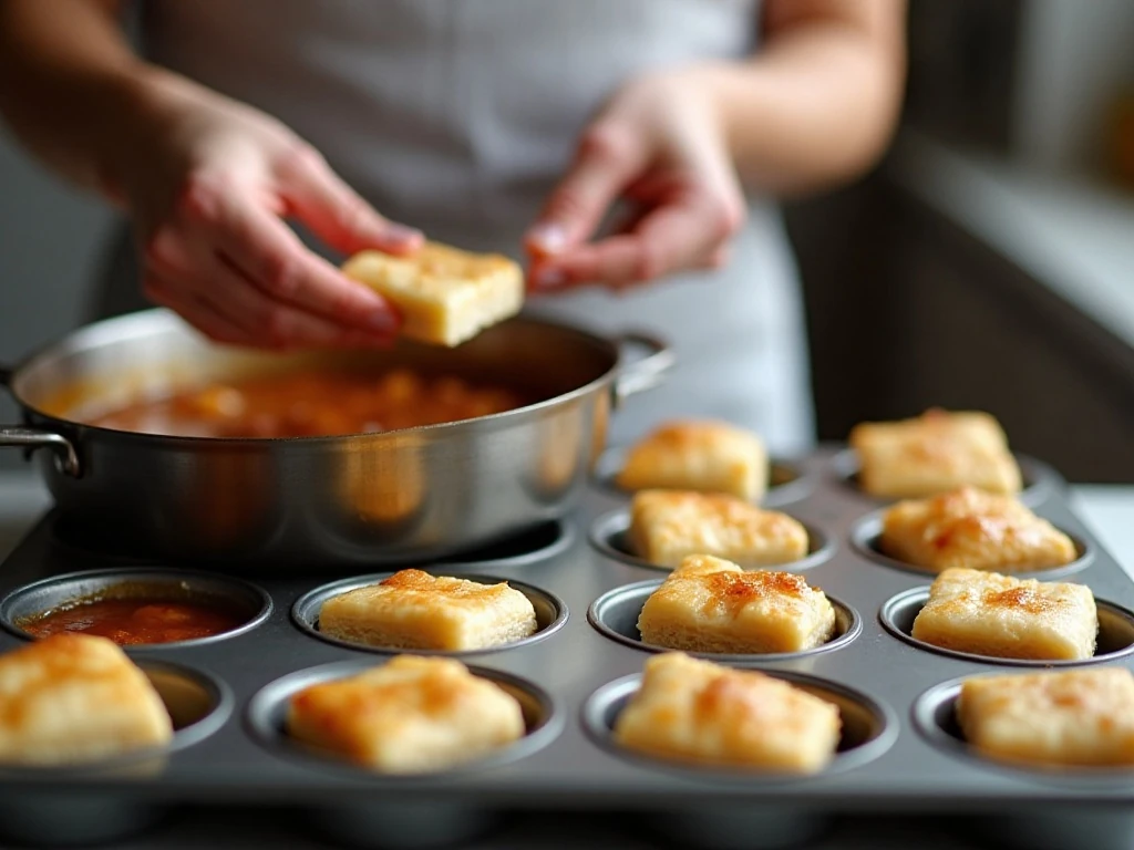 Shaping puff pastry in a muffin tin for mini apple pies