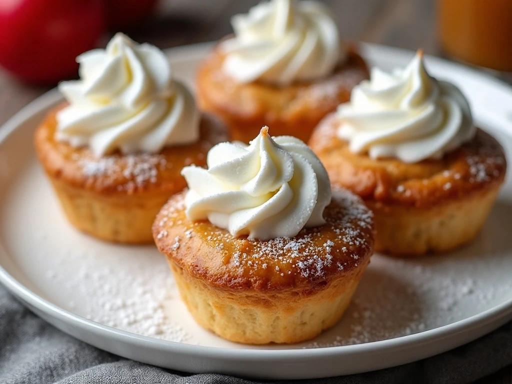 Mini apple pies with confectioners’ sugar and serving toppings