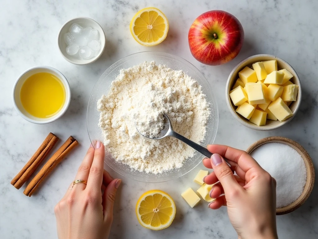 Ingredients for rough puff pastry and cinnamon apple filling