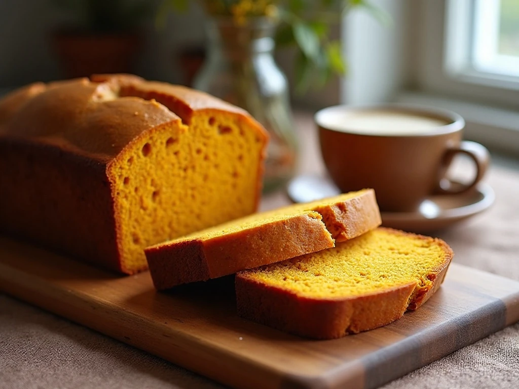 Two moist homemade pumpkin bread loaves with one loaf sliced