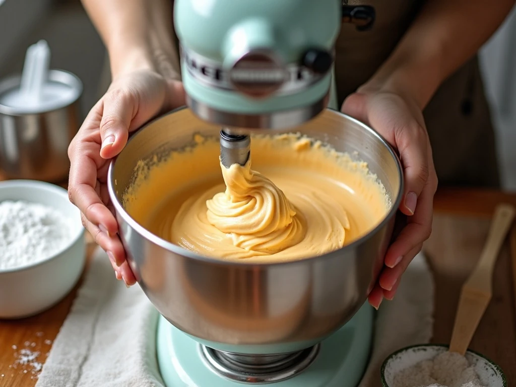 Pumpkin buttercream being mixed until smooth